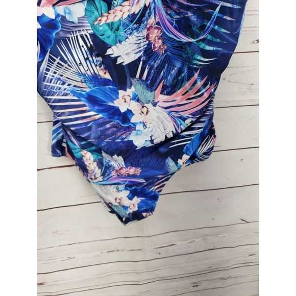 Seekers Essentials Blue 763672 Tropical Floral NWOT One Piece Swimwear - Picture 8 of 11
